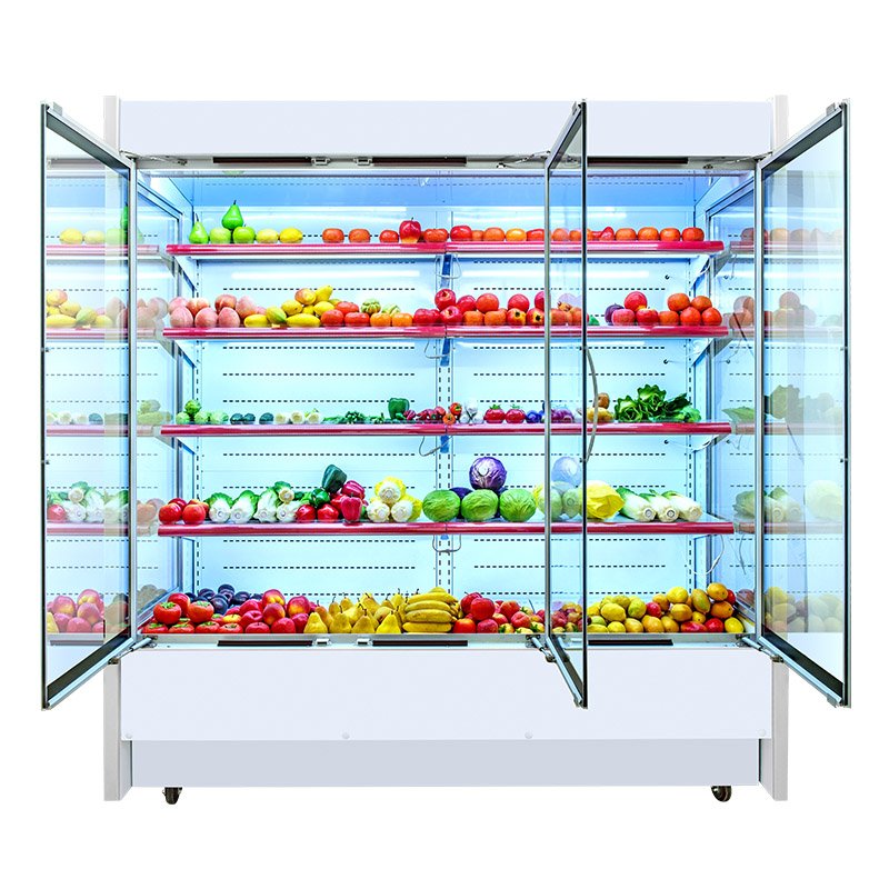 Multi Deck Open Meat Display Refrigerator Fruit in Supermarket