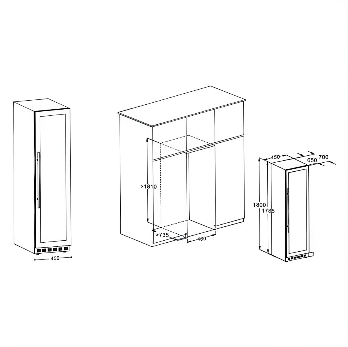 L- Detachable Beech Racks Wine Refrigerator Reversible Door UV-Free LED Narrow Built-in Wine Chiller