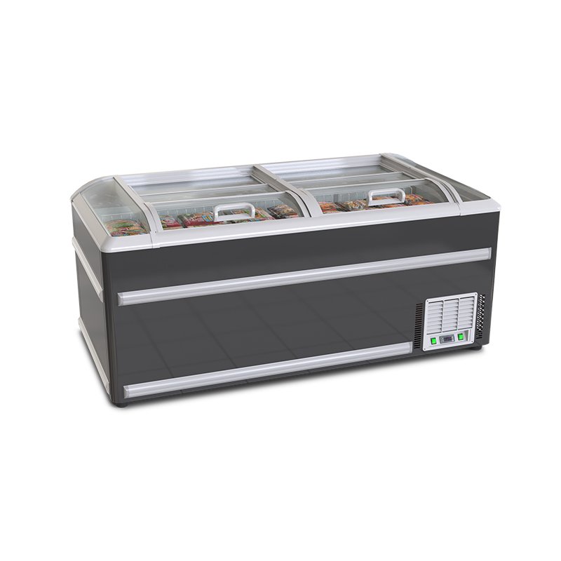 Modular Combined Island Freezer Supermarket Commercial Curved Glass Display Freezer