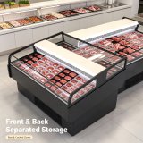 Single Side Slant Glass Meat Island Display Cooler Double Layer Storage Refrigerated