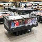Sliding Glass Freezer Commercial Island Display Freezer for Supermarket Frozen Food Ice Cream Seafood Storage