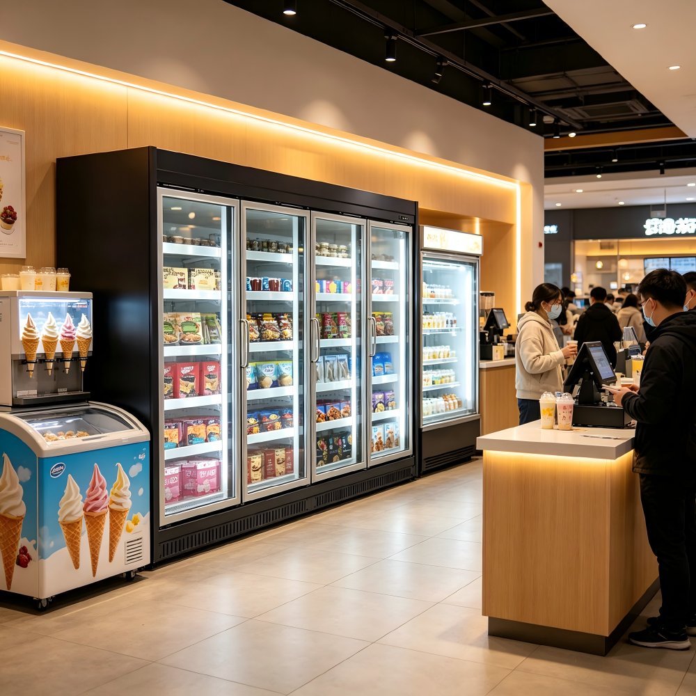 Digital Thermostat Control Upright Display Freezer -18~-22℃ Frozen Merchandise Showcase for Frozen Food Retail