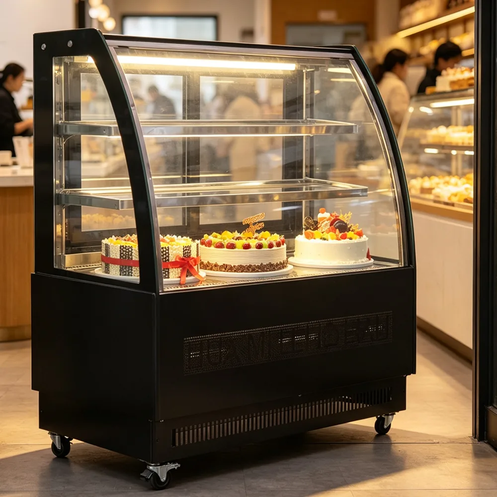 Front & Rear Double Door Cake Display Cooler Commercial Bakery Service Showcase