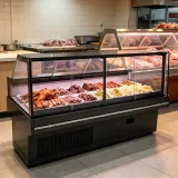 Large Capacity Flat Glass Refrigerated Deli Showcase LED Light Meat Cheese Salad Display Cooler
