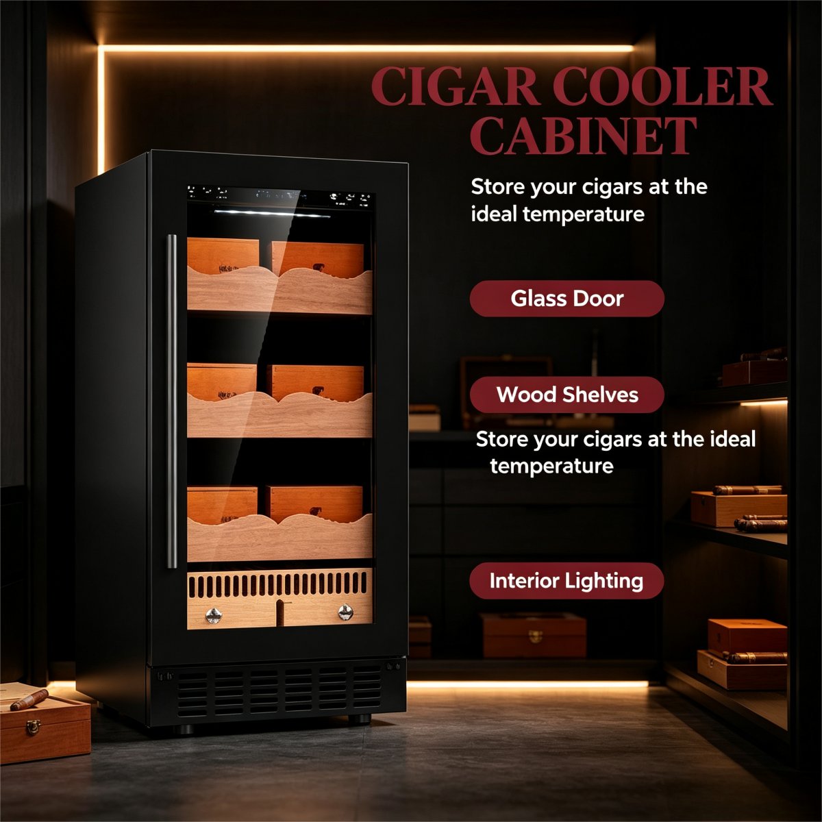 C-Medium Capacity Compressor Cigar Cooler 85L Precise Temp Humidity Control