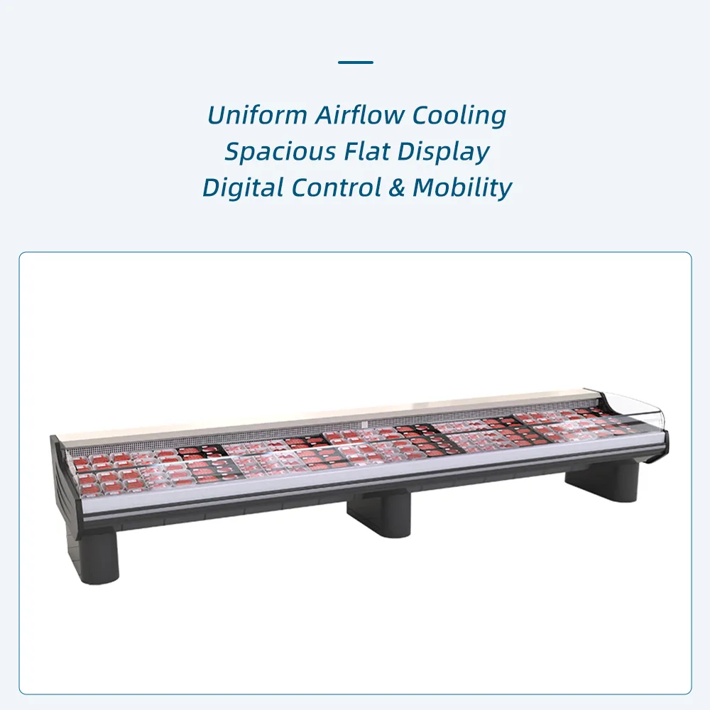 Large Capacity Air Curtain Open Meat Refrigerated Counter LED Lighting Seafood Fresh Food Combined Showcase