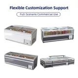 Commercial Modular Island Freezer Supermarket Curved Glass Display Deep Freezer