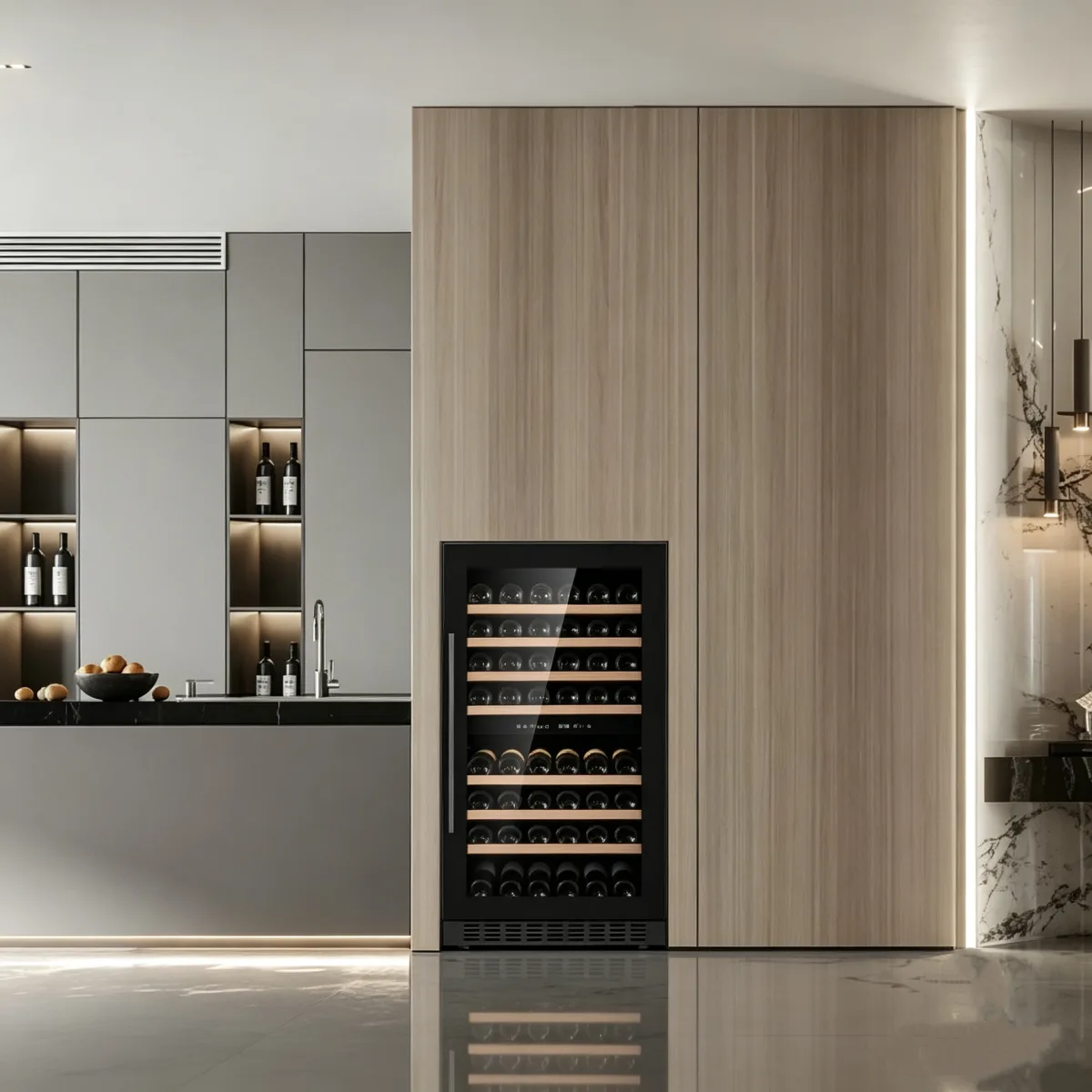 L-  Vertical Built-in Wine Chiller Door Open Alarm Stainless Steel Wine Refrigerator