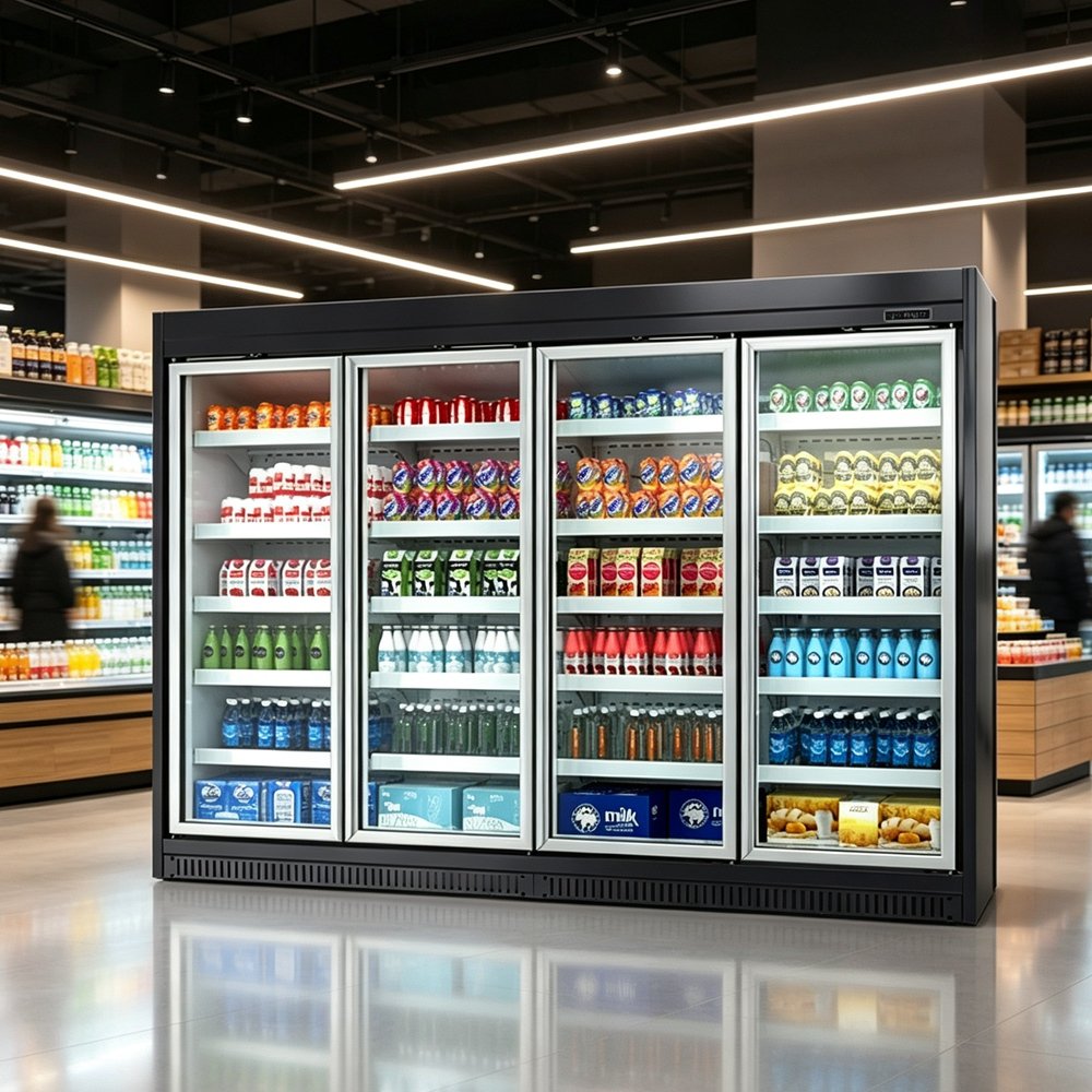 Tempered Glass Door Refrigerator Quick Cooling Upright Refrigerated Showcase for Supermarket Drink Area