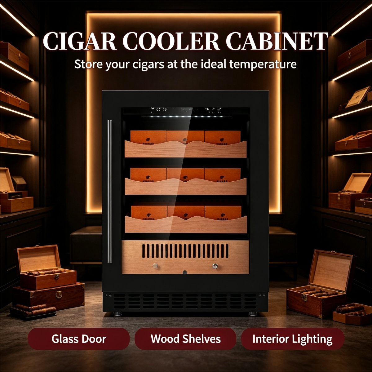 C-145L Vertical Cigar Humidor Constant Temp 16-22℃ Cedar Wood Storage Racks
