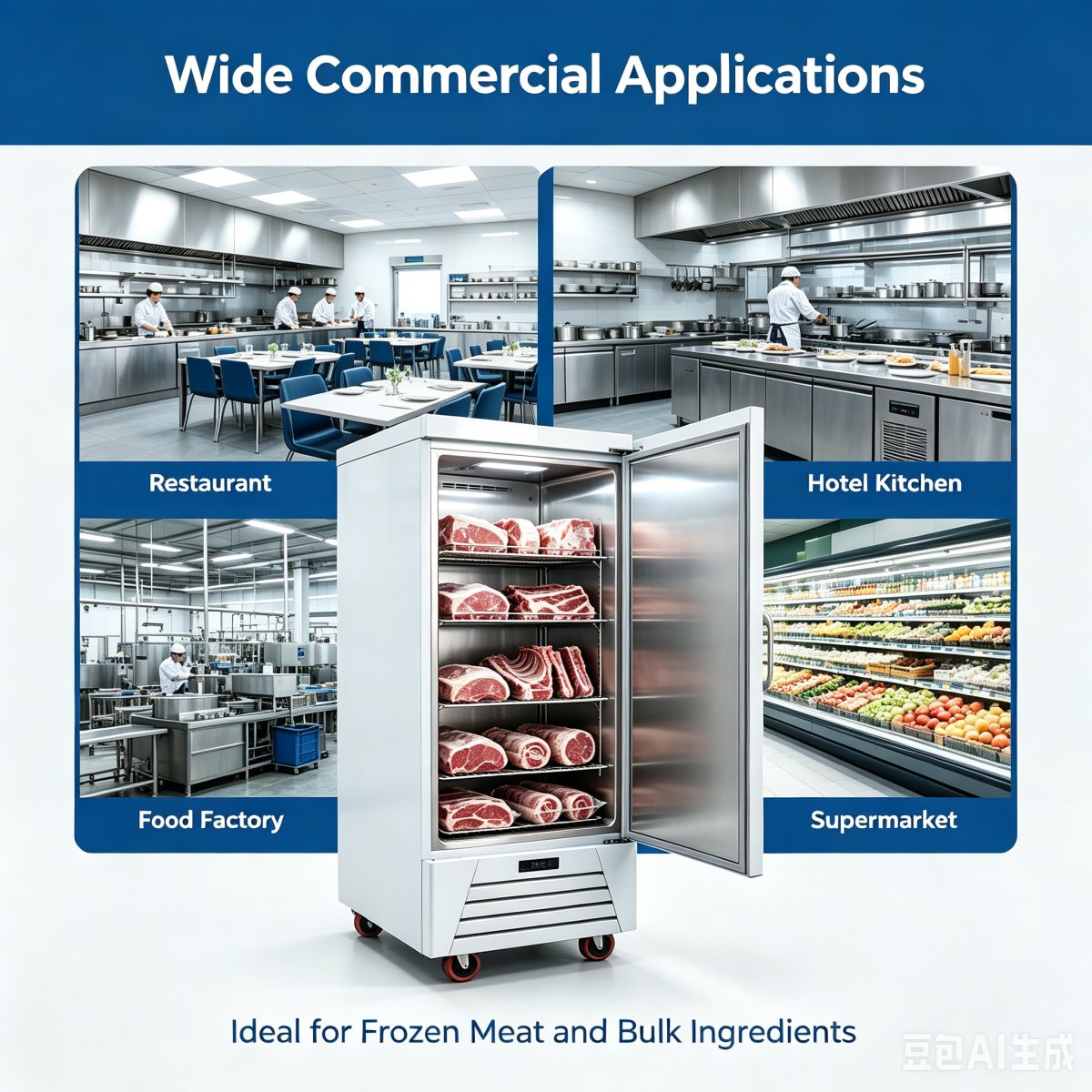 2 Door Reach-in Commercial Fridge Fan Cooling Large Capacity Kitchen Refrigerator