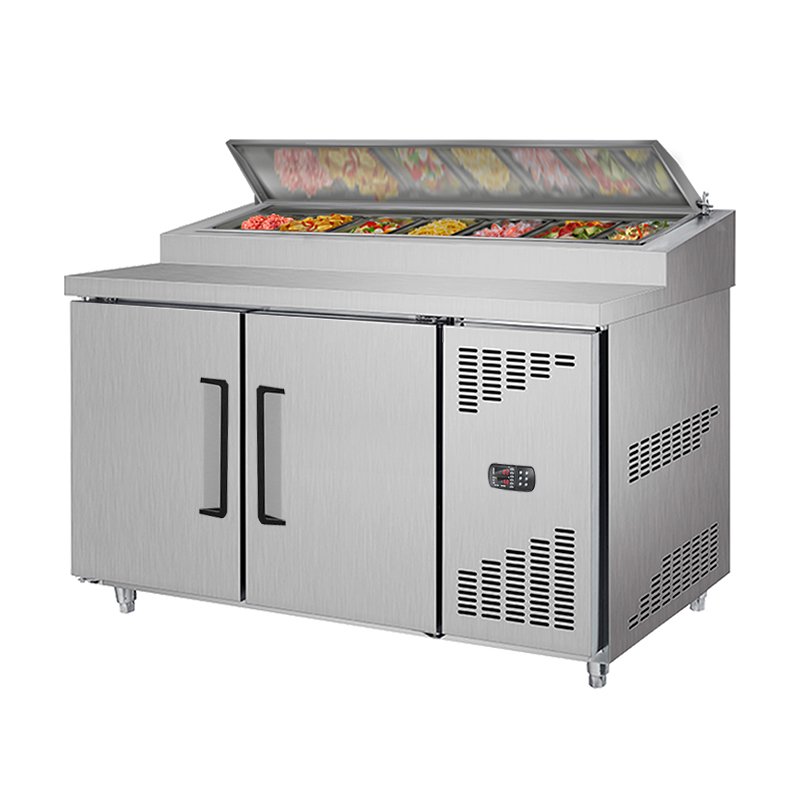 Commercial Under Counter Display Refrigerator Pizza Salad Bar Cooler with LED Light 220V Cooling Freezer