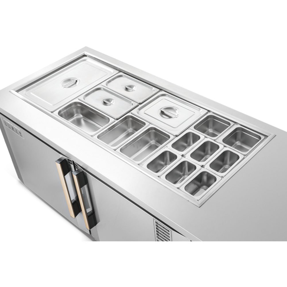 Commercial Stainless Steel Salad Bar Refrigerator Salad Prep Table Refrigerator Pizza Sandwich Counter Top Display Prep Chiller