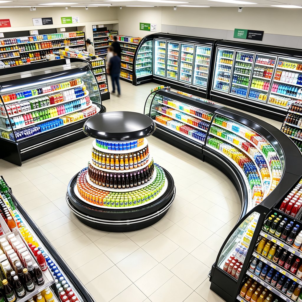 Bright LED Ring Light Cooler Quick Cooling Circular Display Chiller for Supermarket Entrance