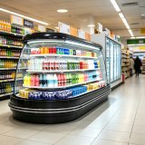 Heavy Duty Curved Edge Cooler Tempered Glass Oval Island Chiller for Chain Supermarket
