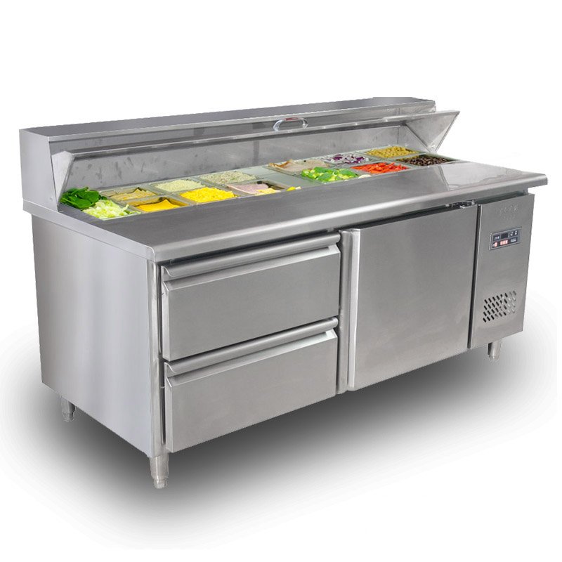 Commercial Under Counter Display Refrigerator Pizza Salad Bar Cooler with LED Light 220V Cooling Freezer