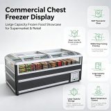 Flat Glass Top Commercial Island Display Freezer Air Cooling Frozen Food Seafood Chest Freezer for Supermarket