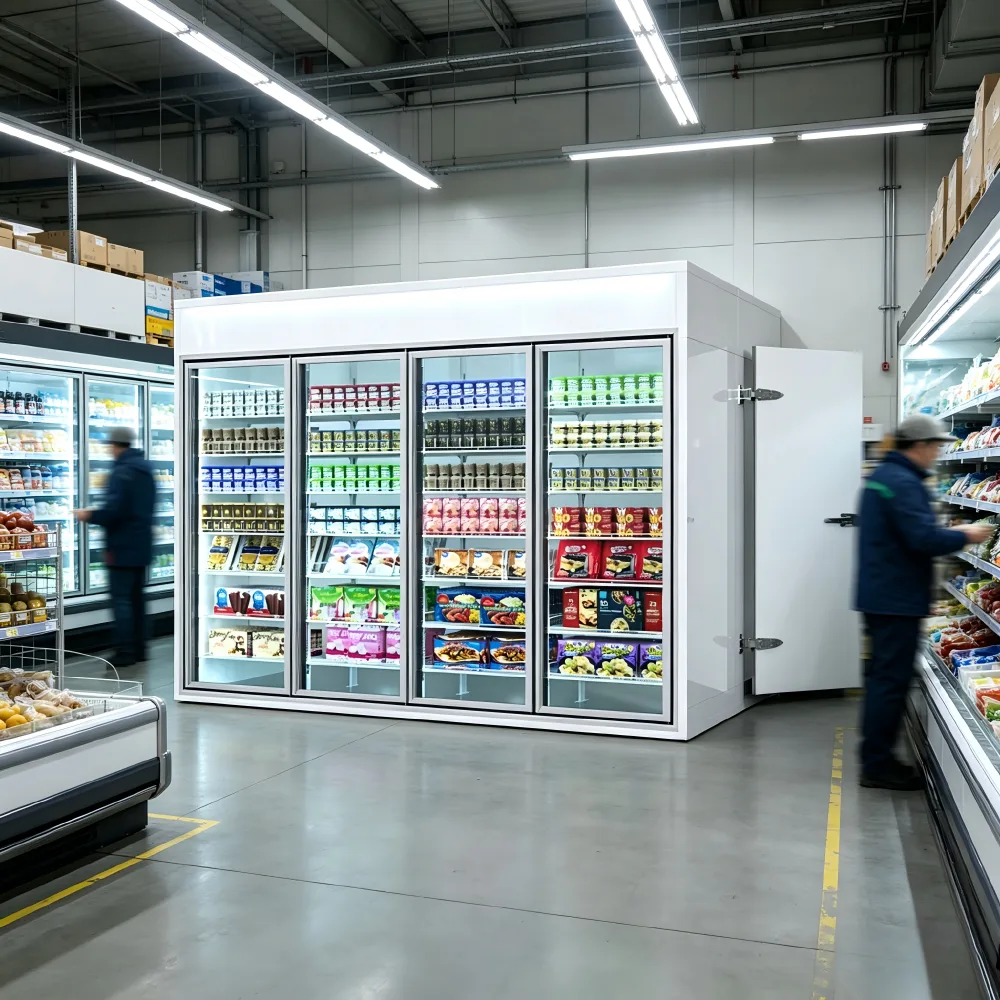 Back Stock Frozen Food Display Freezer Commercial Glass Door Walk-in Refrigeration Cabinet