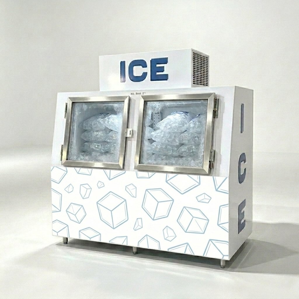 Outdoor Vertical Bagged Ice Merchandiser Double Lockable Door Upright Ice Storage Freezer with Custom Brand Stickers