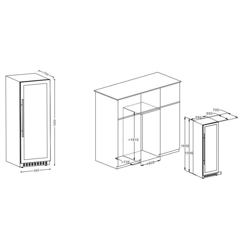 L-Reversible Hinge Wine Fridge Stainless Steel Frame Undercounter Wine Cooler for Kitchen Renovation