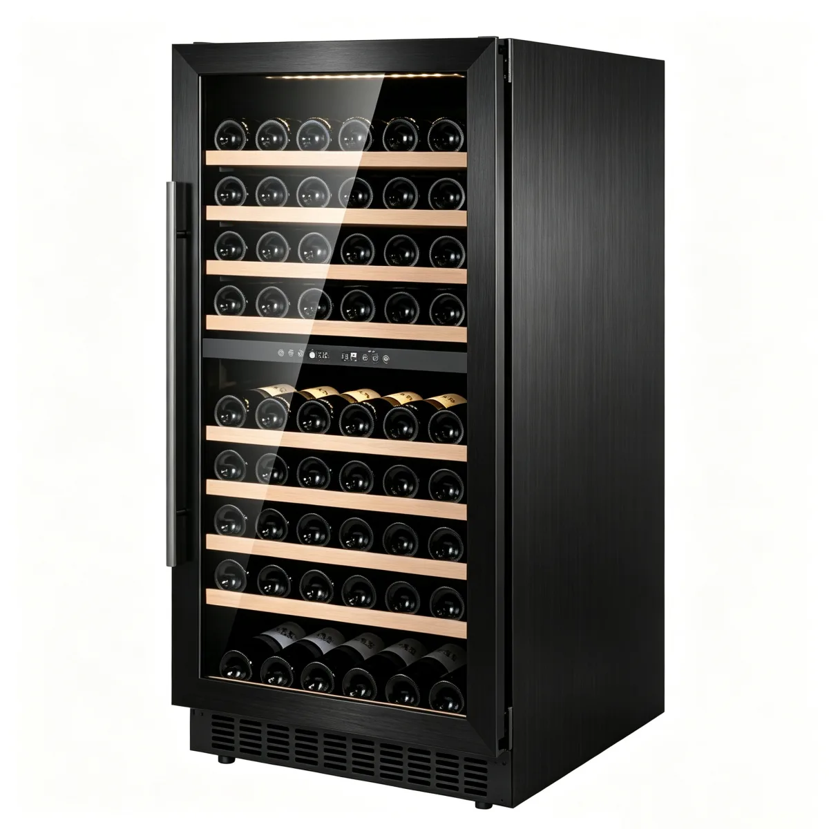 G-Touch LCD Control  Zone Wine Fridge With Pull Out Beech Wood Shelves