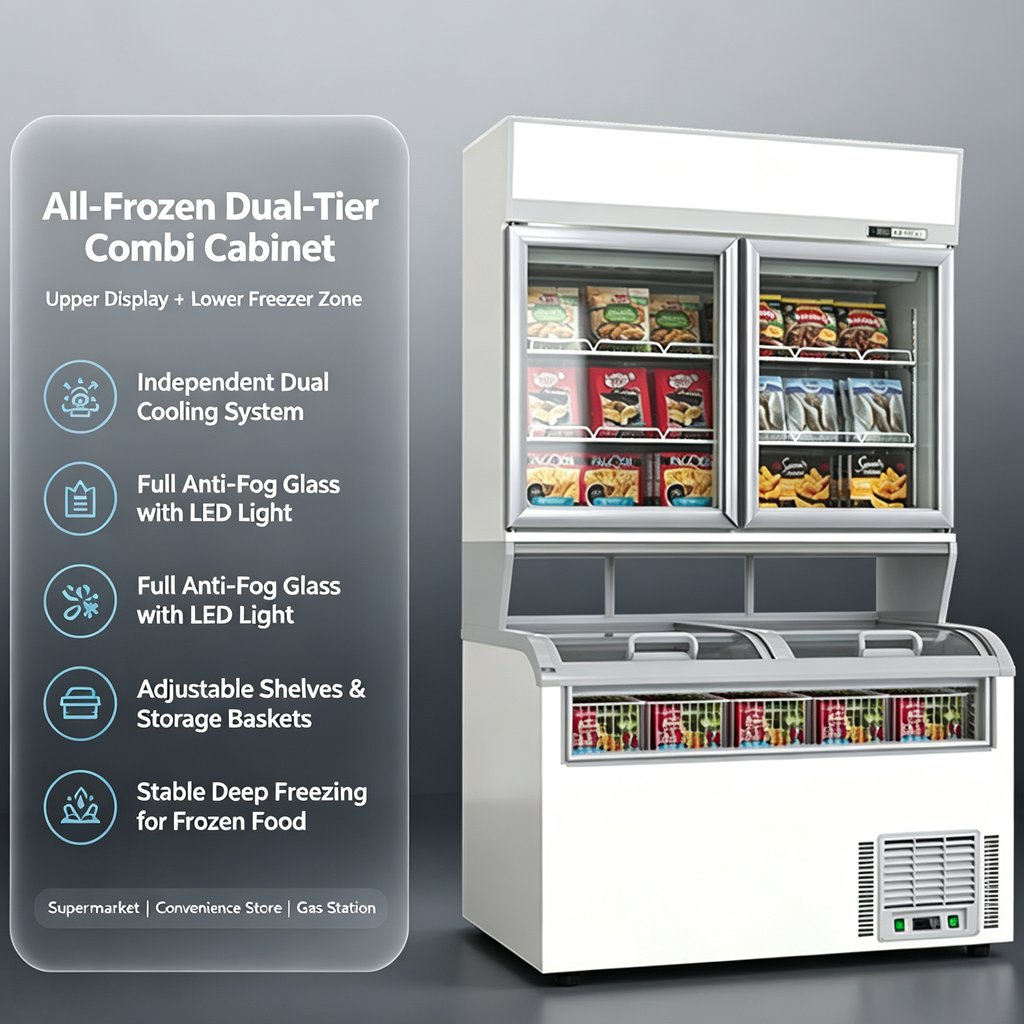 Dual-section Combined Beverage Chiller, Two-Tier Integrated Refrigerated Display Cabinet