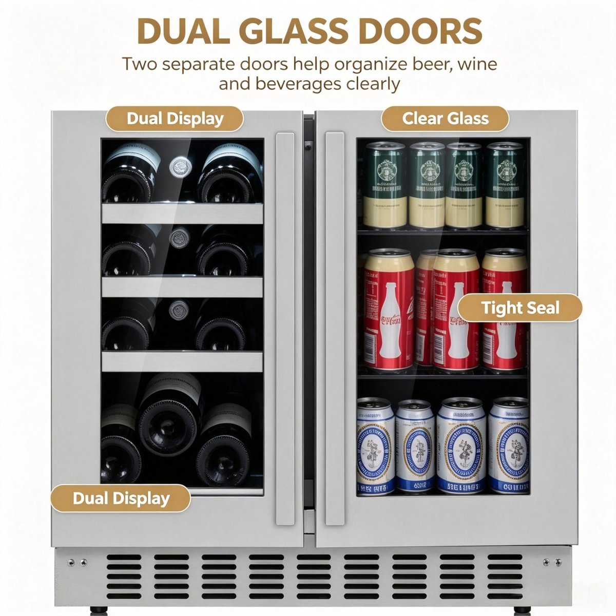 C-Compact 115L Dual Door Drink Fridge Commercial Bar Beer Storage Cabinet