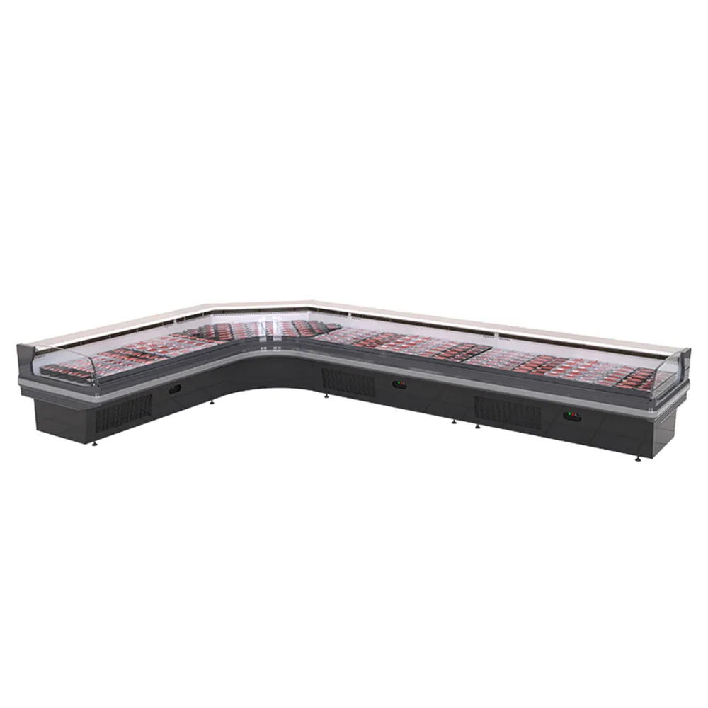 90 Degree Corner Meat Refrigerated Chiller Open Front Packaged Sausage Deli Display Fridge for Hypermarket Fresh Food