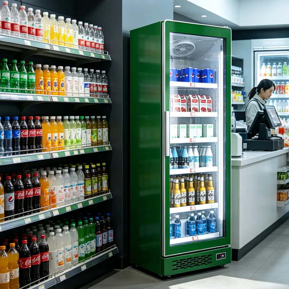 Single Door Commercial Beverage Refrigerator, Custom Color Vertical Drink Display Fridge with Digital Temp Control