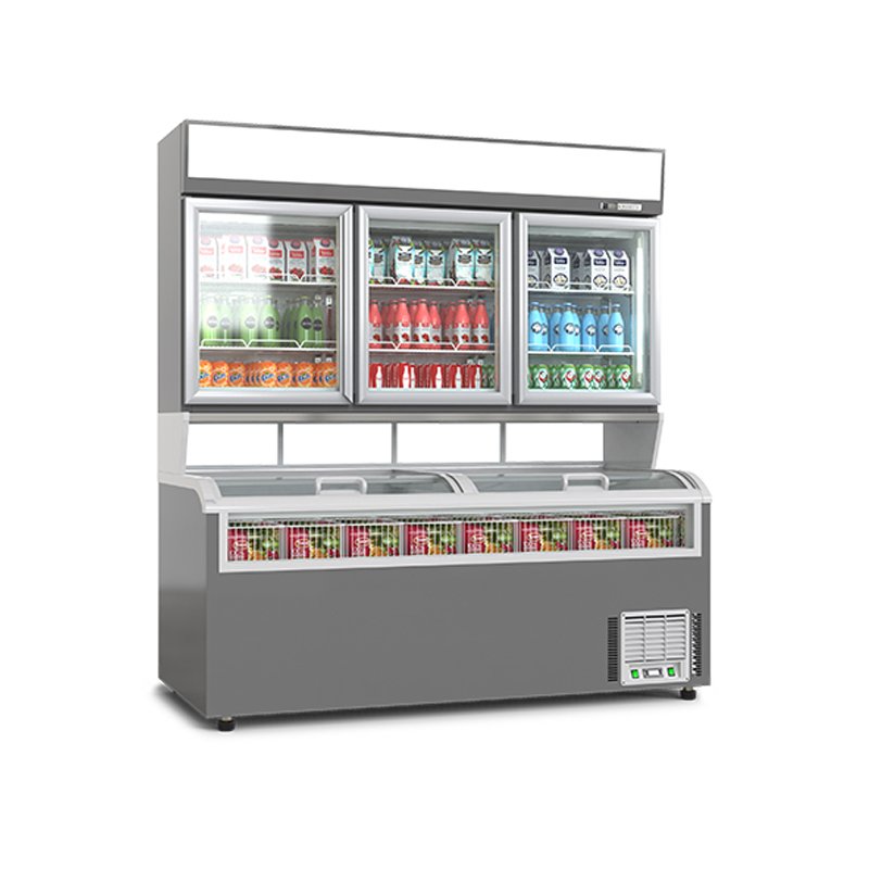 Dual-section Combined Beverage Chiller, Two-Tier Integrated Refrigerated Display Cabinet