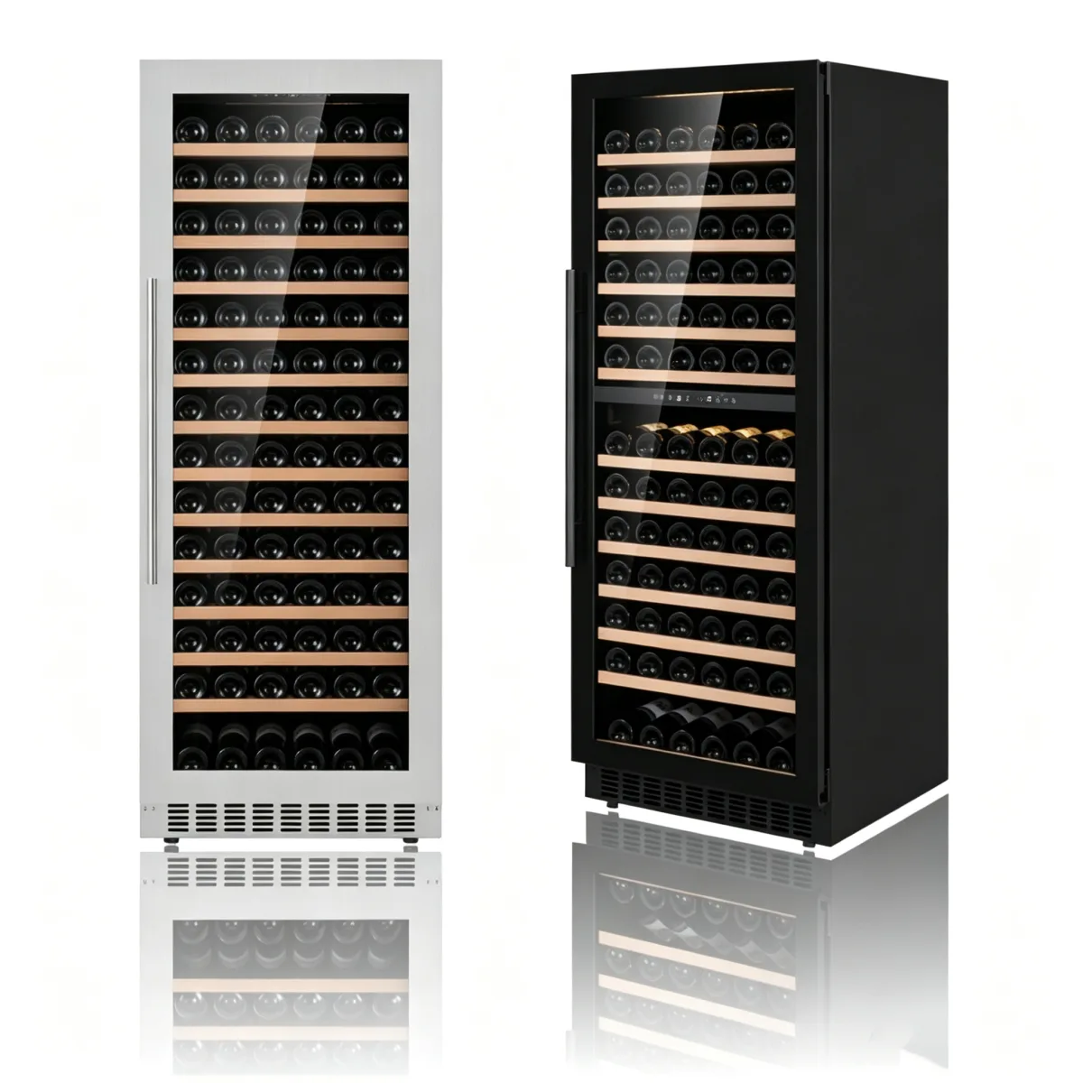 L-Reversible Hinge Wine Fridge Stainless Steel Frame Undercounter Wine Cooler for Kitchen Renovation