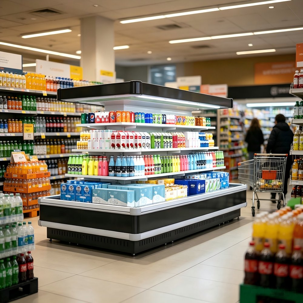 Anti-rust Frame Commercial Cooler Even Temperature Island Display Chiller for Grocery Beverage