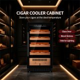 C-265L Large Vertical Cigar Humidor Cedar Wood Racks Constant Temp Humidity Storage