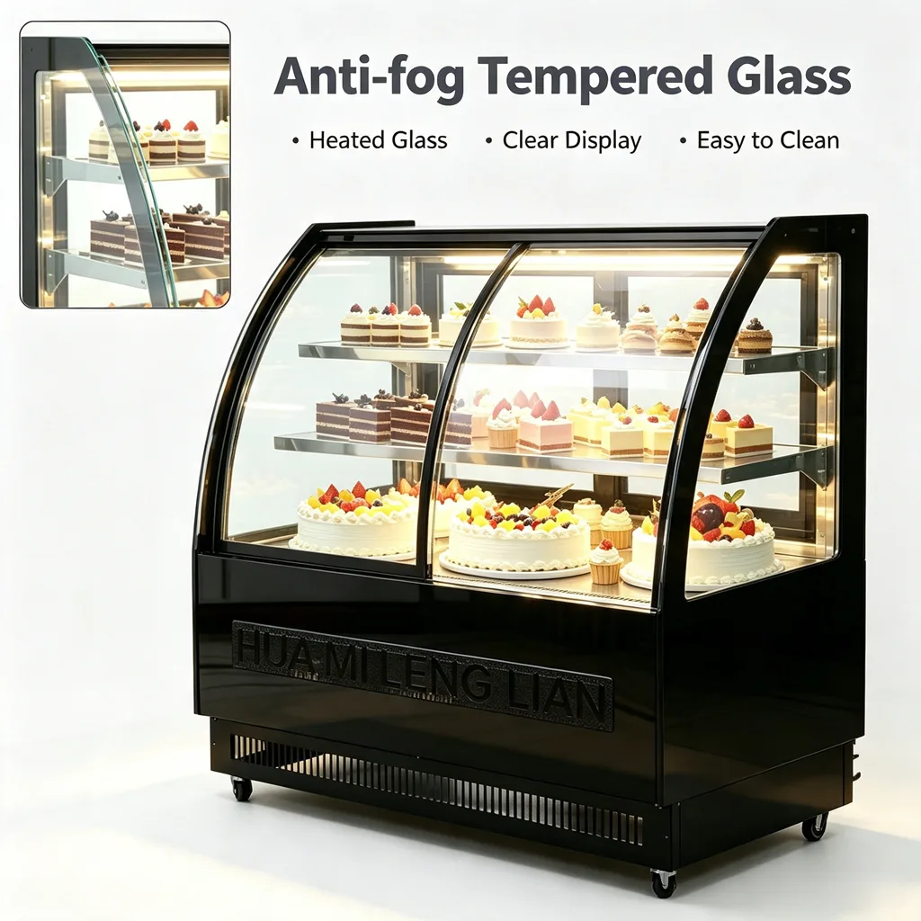 Commercial Cake Display Showcase Double Door Design Air Cooled Pastry Chiller