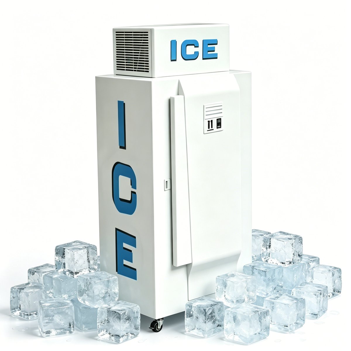 L-Lockable Single Door Ice Storage Freezer Wheeled Commercial Ice Freezer For Gas Station Grocery Store