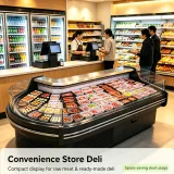 OEM L Shaped Corner Meat Display Refrigerator Anti-Fog Glass LED Light Fresh Meat Chiller