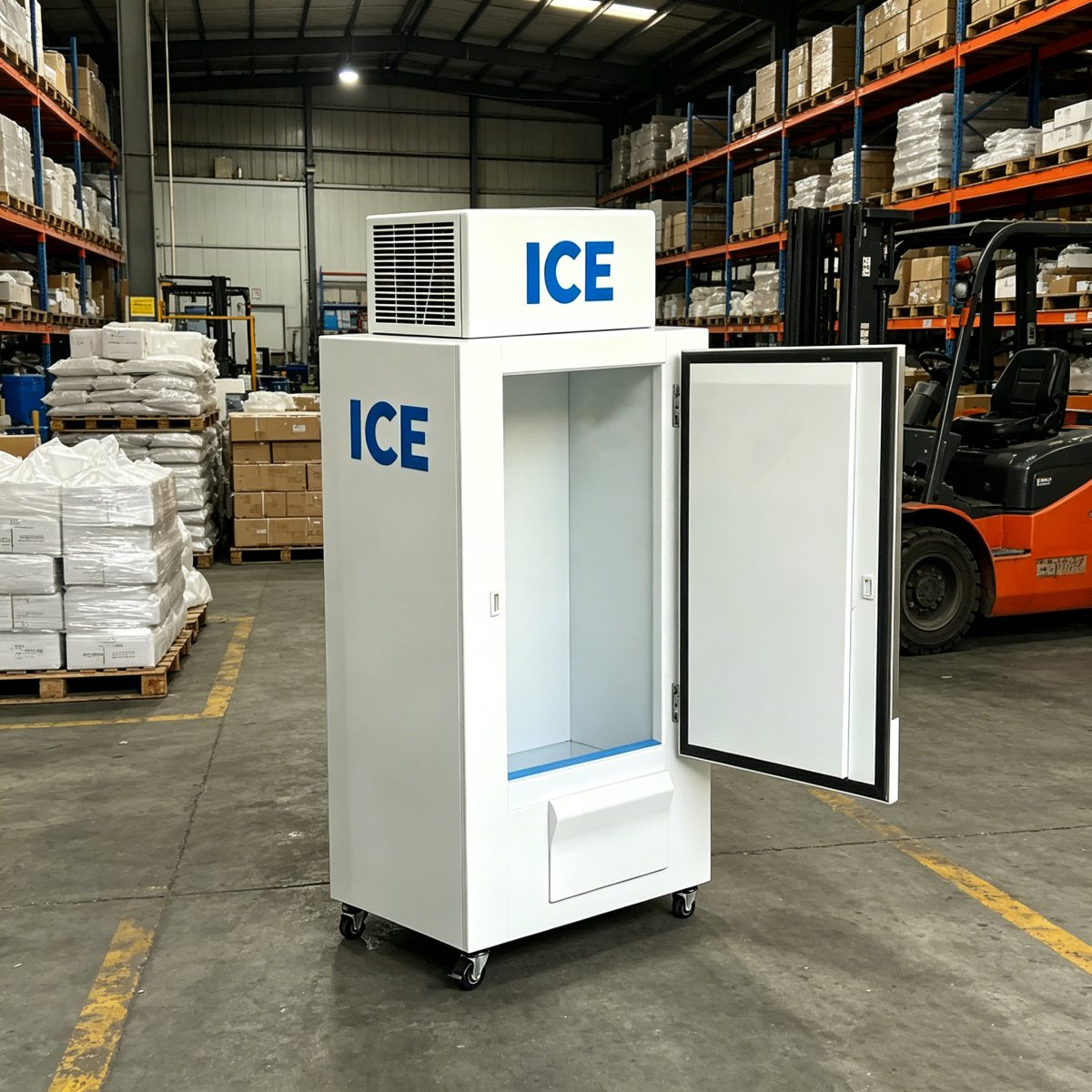 L-Portable Upright Ice Storage Freezer Heavy Duty Ice Merchandiser Freezer With Universal Casters