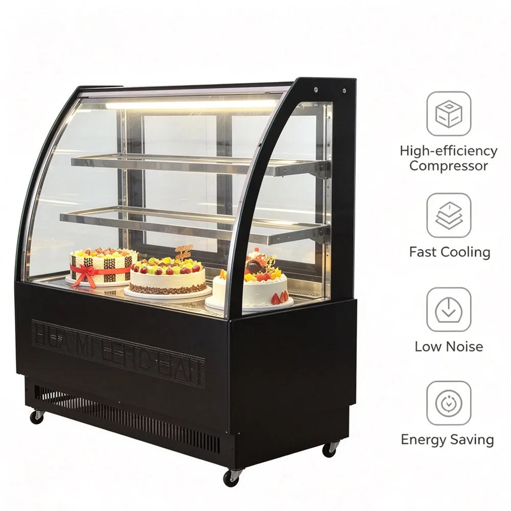 LED Lighted Cake Display Cooler with Digital Thermostat Stainless Steel Bakery Refrigerator