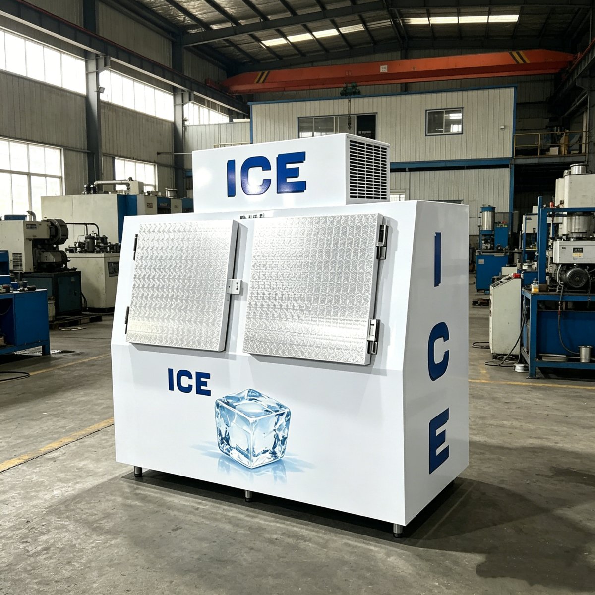 L-Commercial Double Solid Door Ice Storage Freezer Horizontal Bagged Ice Merchandiser Freezer for Gas Station Convenience Store