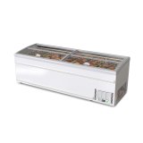 White Curved Glass Top Island Freezer Commercial Display Chest Freezer