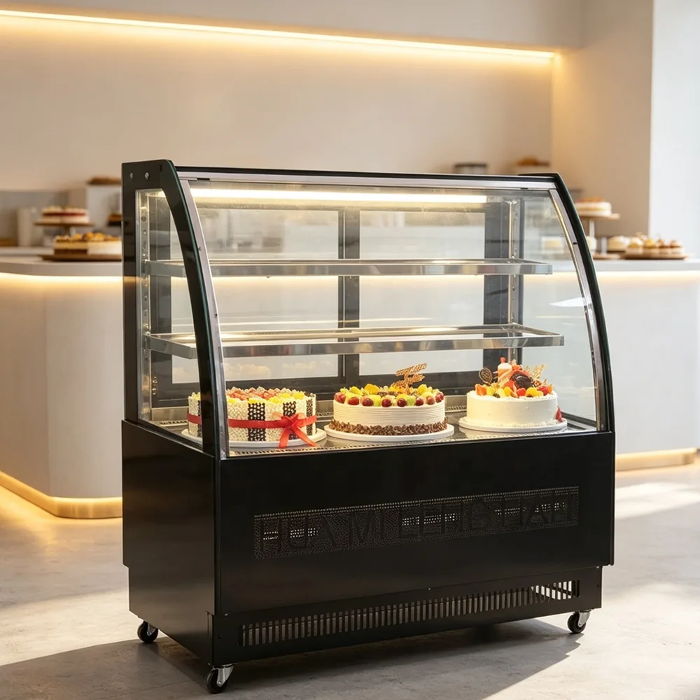 3 Layer Curved Glass Cake Display Refrigerator Commercial Bakery Cooling Showcase
