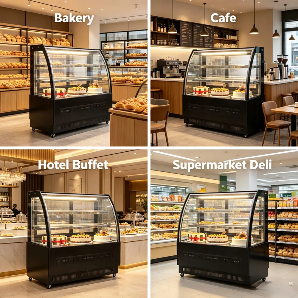 Front & Rear Double Door Cake Display Cooler Commercial Bakery Service Showcase