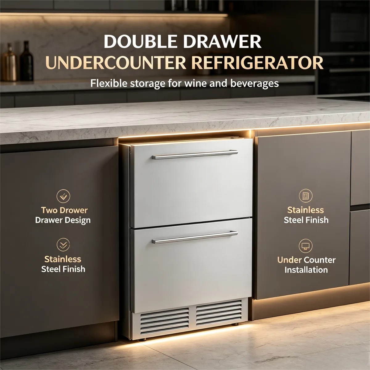 C-145L Built-in Dual Drawer Wine Refrigerator Constant Temp 2-10℃ Storage