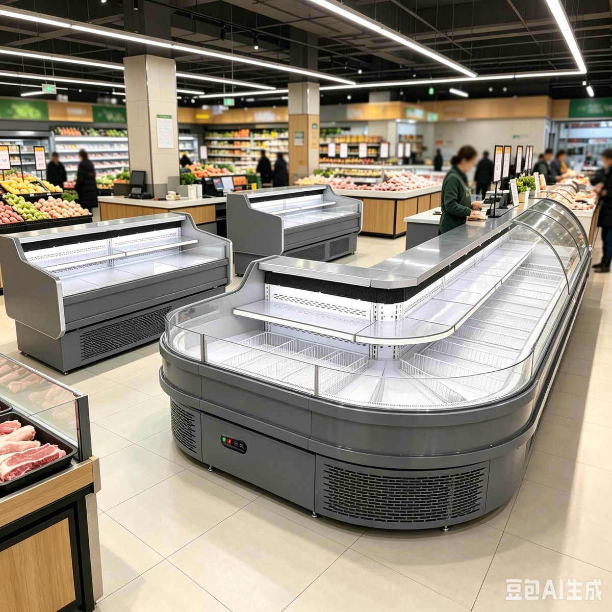 L-Shaped Corner Meat Display Case Modular Combined Refrigerated Counter for Supermarket Corner Layout