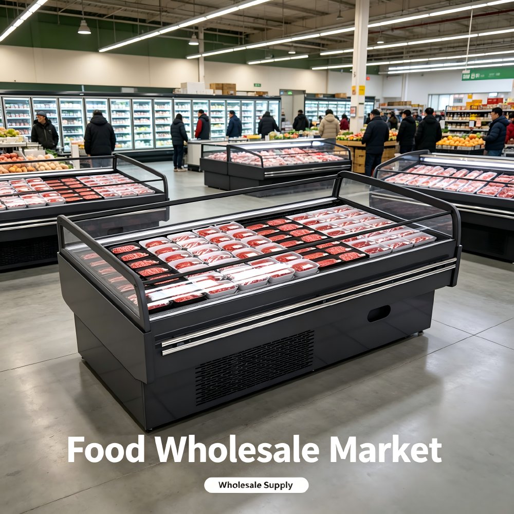 Open Top Island Meat Display Cooler Air Cooling Refrigerated Deli Showcase for Supermarket Raw & Cooked Food