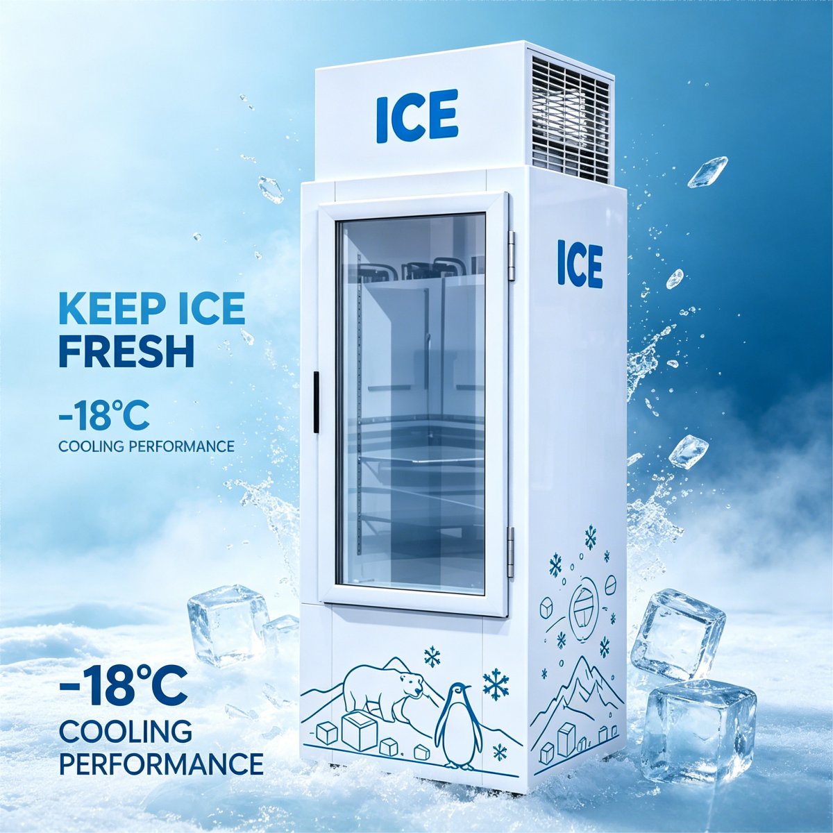 C-Single Glass Door Ice Storage Freezer with Fast Direct Cooling System Low Temperature for Ice Retail Business
