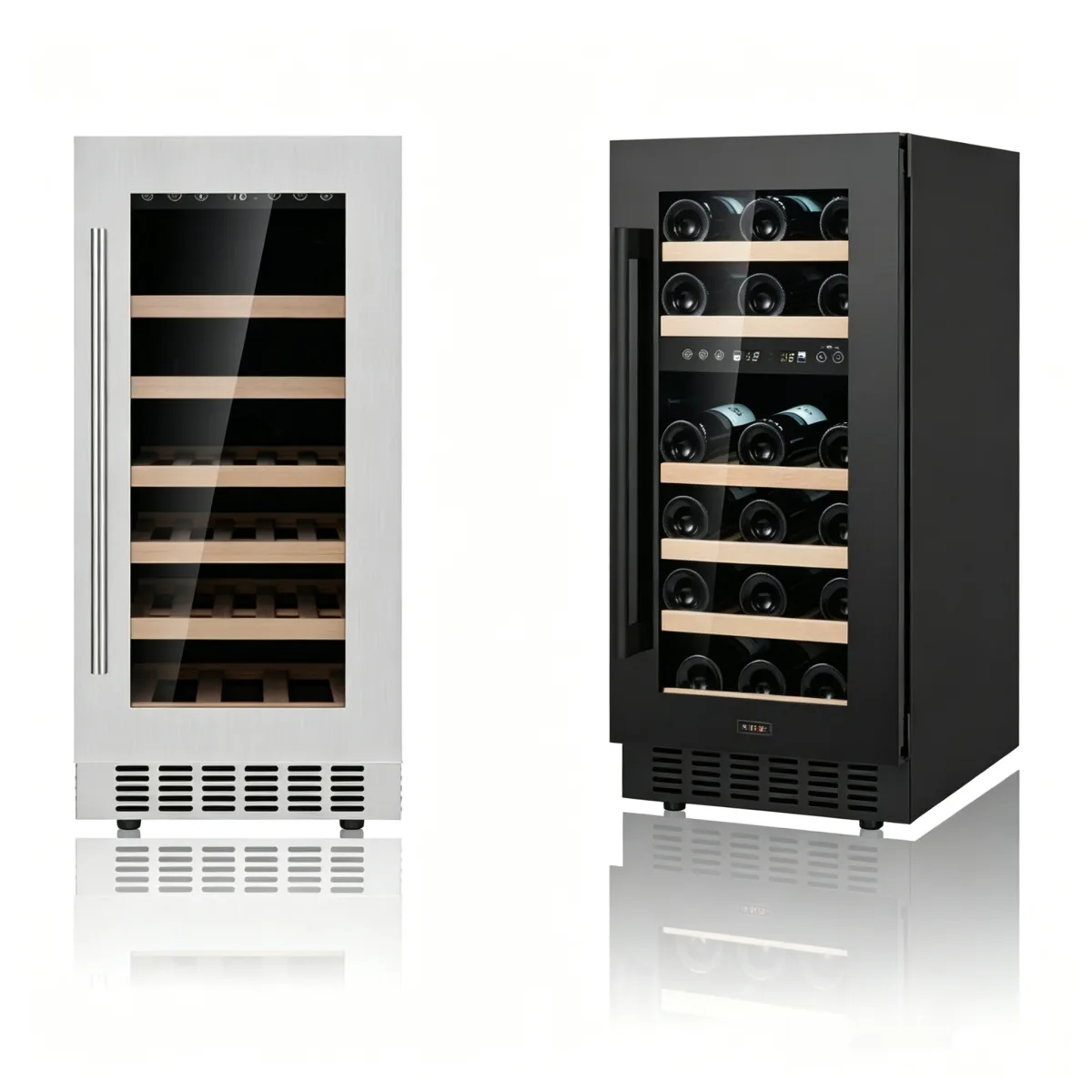 L- Built in Single Glass Door Wine Cooler Stainless Steel Undercounter Wine Fridge  for Home Kitchen Bar Wine Storage