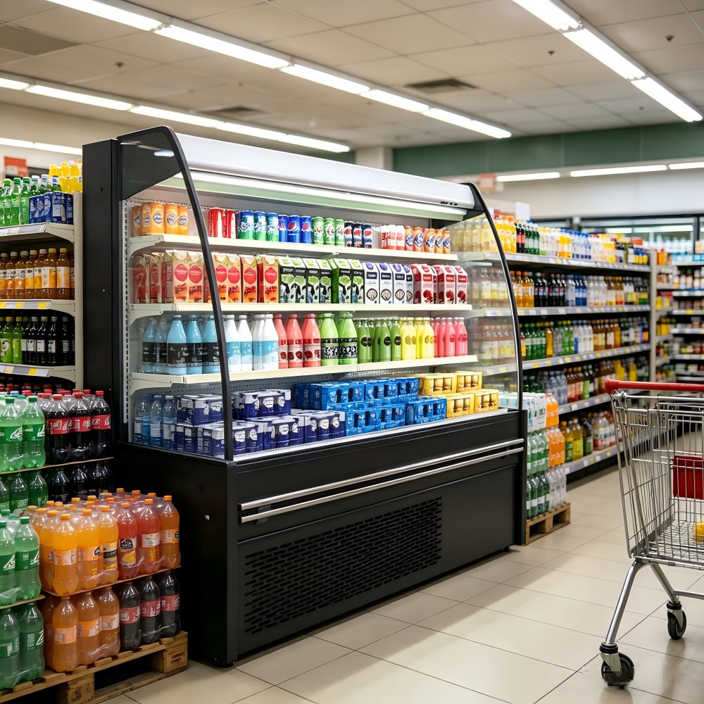 Low Noise Air Curtain Fridge Large Capacity Multideck Open Chiller for Fresh Dairy Products