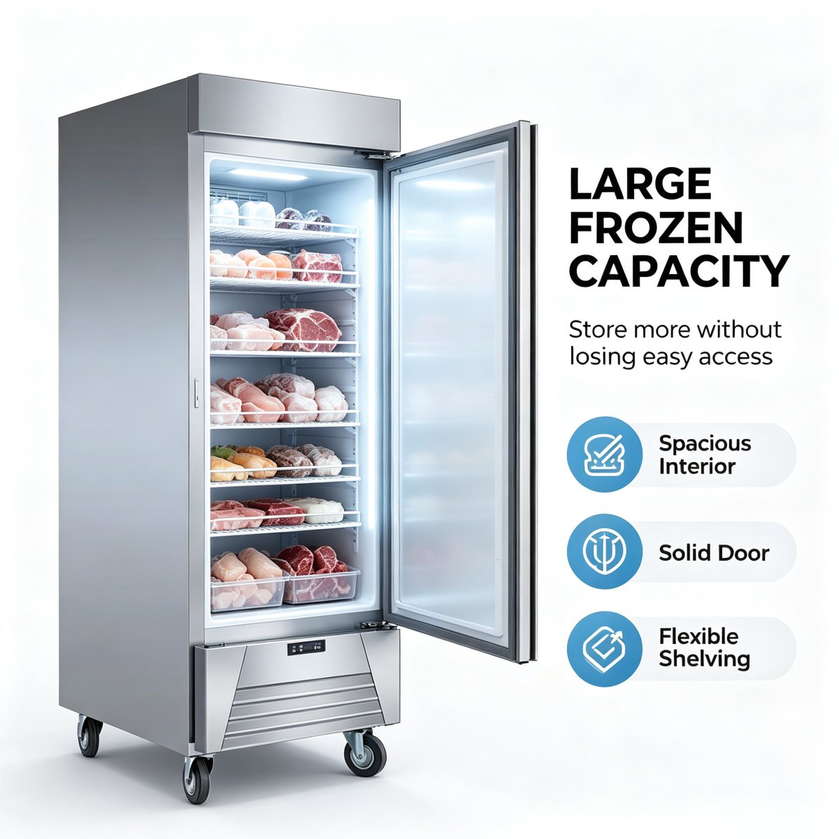 C-Catering 600L Vertical Kitchen Freezer Digital Temp Control Frozen Food Storage Cabinet