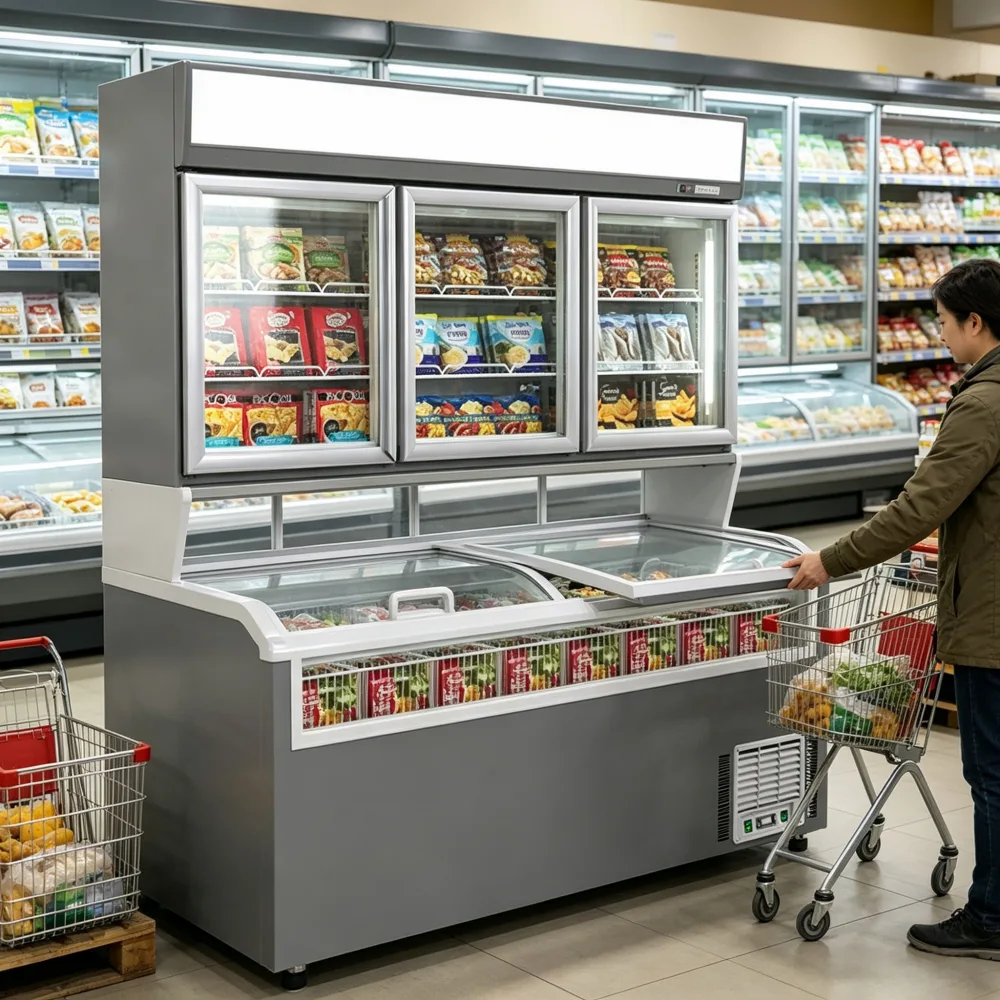 Convenience Store Special Dual-Tier All Frozen Cabinet Optional 2/3 Door Upper Display Unit